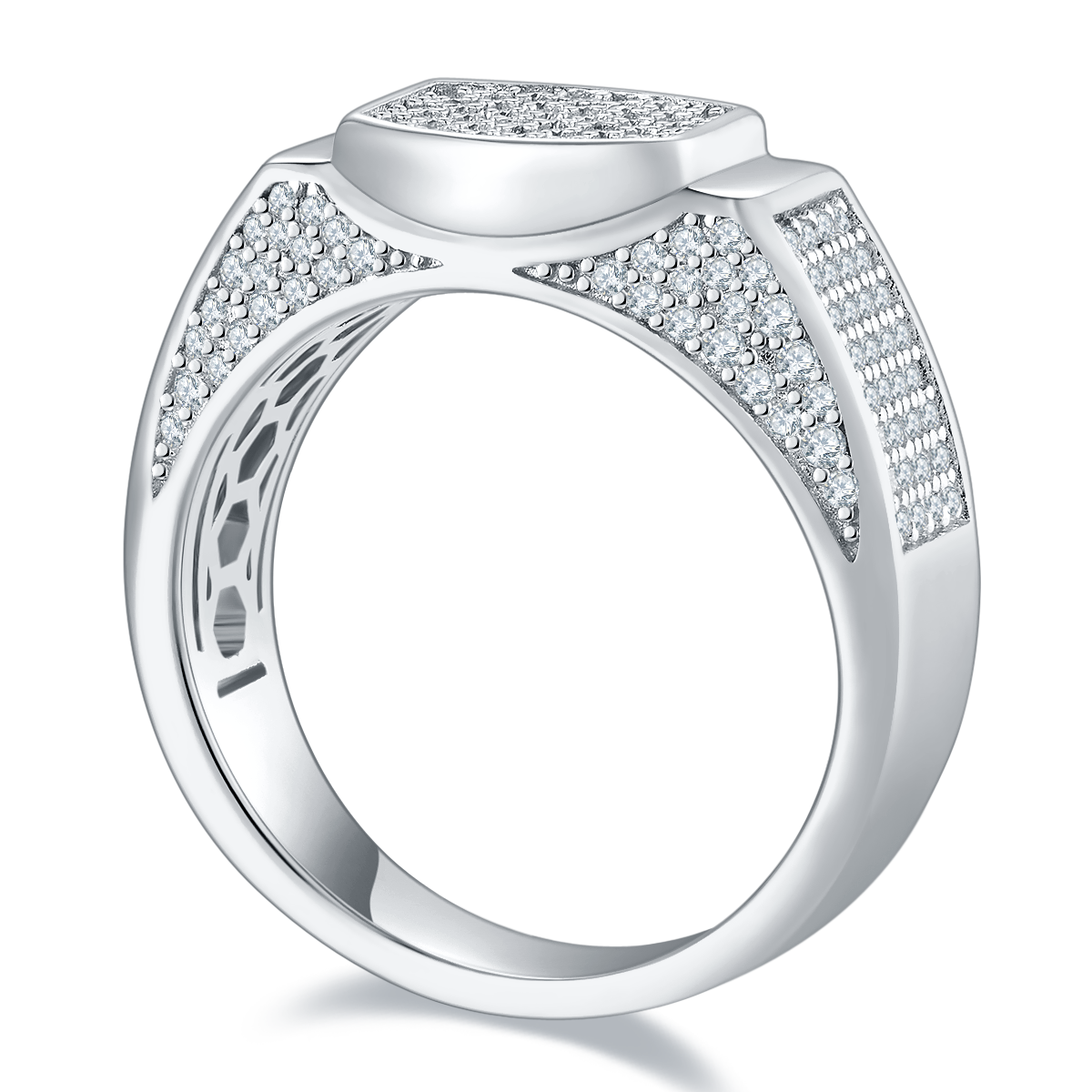 R6477 Luxury Set S925 Silver Plated Platinum Moissanite Diamond Men's Ring, Limestone D-Grade 0.95 Carat